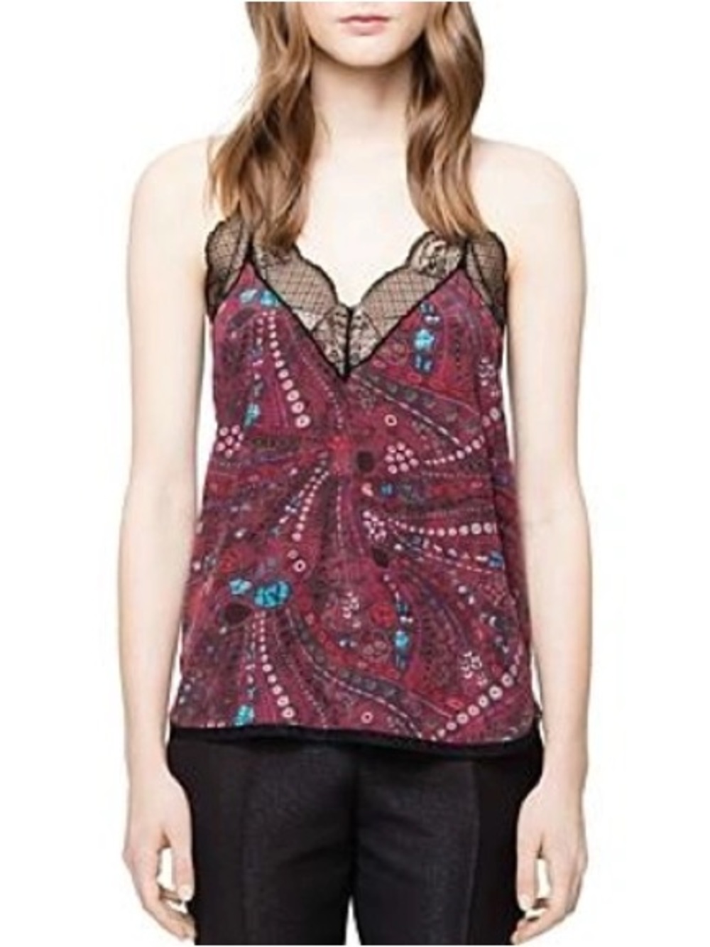 Zadig & Voltaire Christy Psyche Paisley Lace-Trim Silk Camisole S